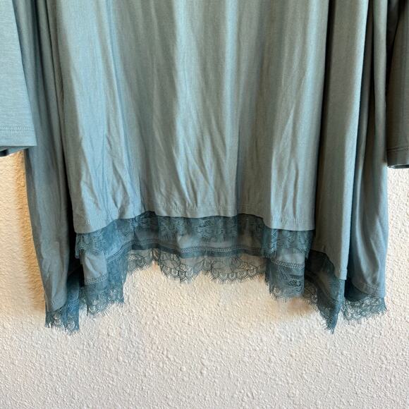 Logo Lori Goldstein Plus 3X Tunic Green Scoop Neck Lace Trim Short Sleeve - Picture 3 of 5